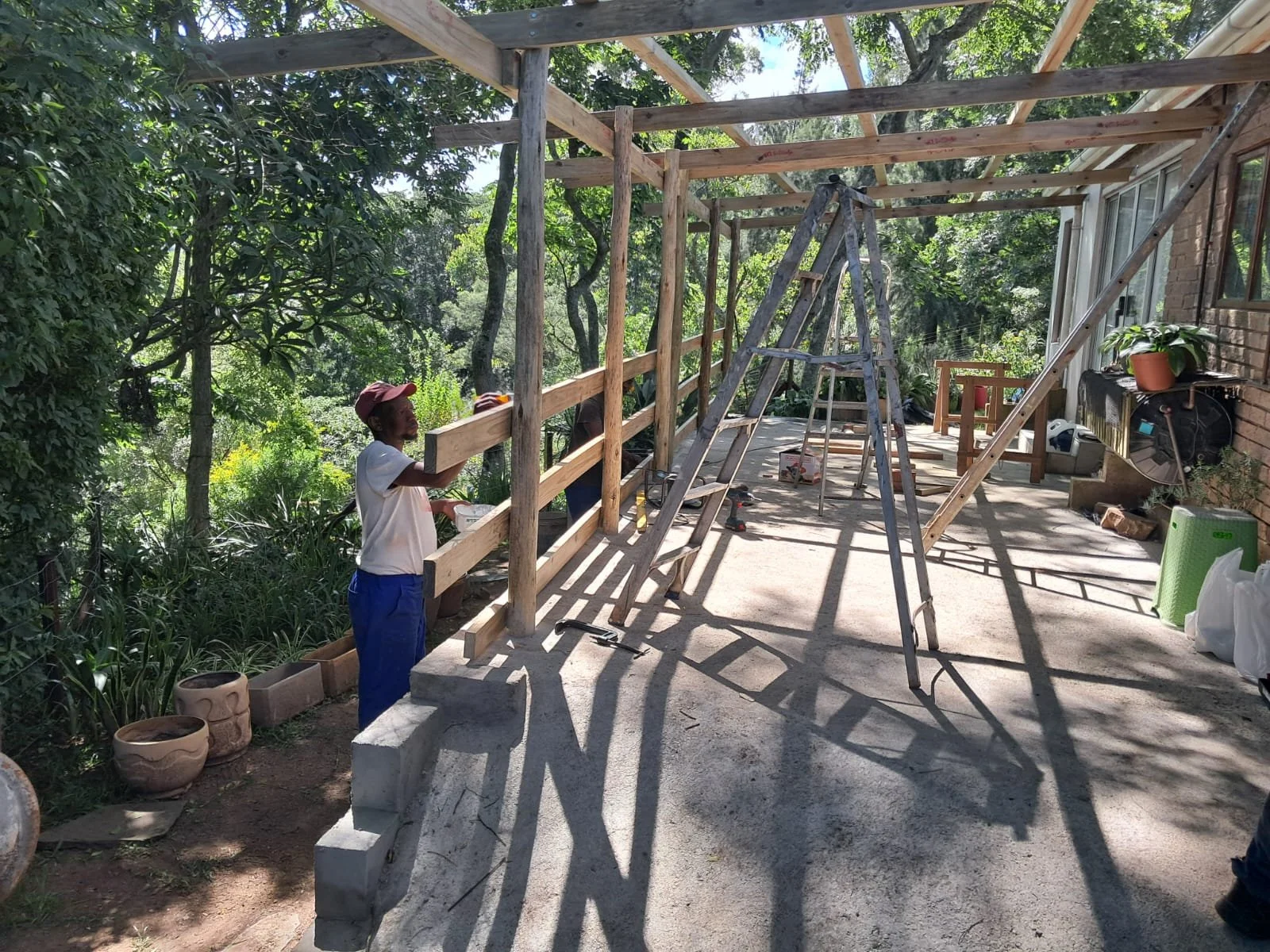 Patio roof extension under construction